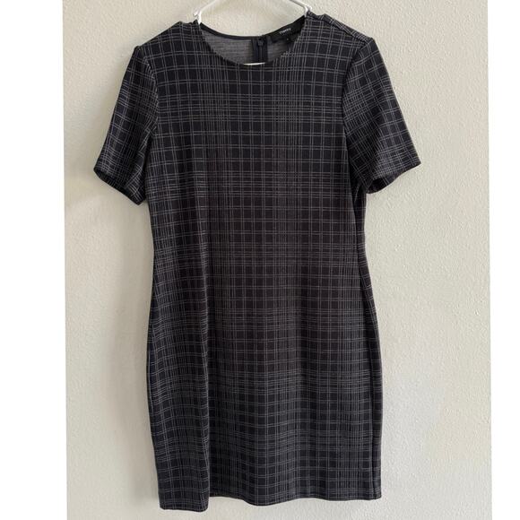 Theory Rijik Configure Black & White Plaid Crewneck Stretch Sheath Dress size 6 - Picture 2 of 12